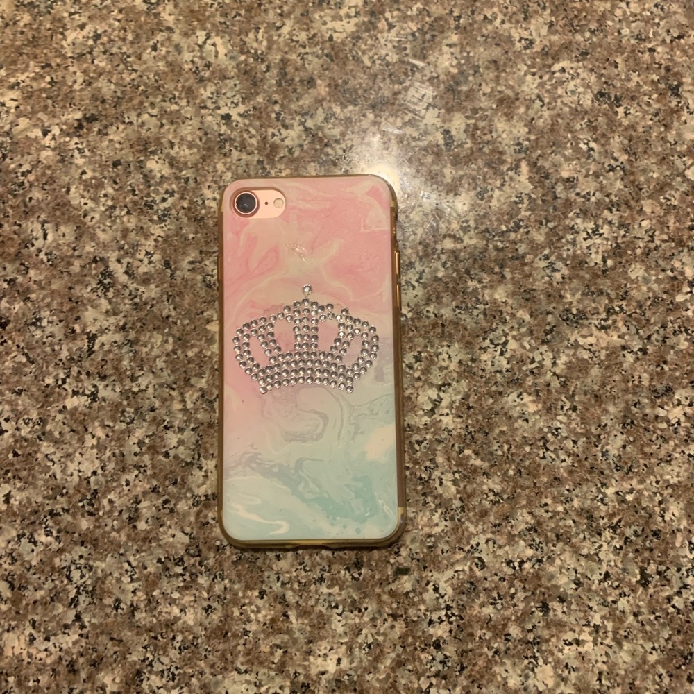 Multi-colored IPhone Case with Silver Rhinestoned Crown on it.